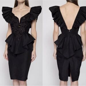 Vintage 80s Climax David Howard Karen Okada Black Sequin Prom Formal Dress Gown.